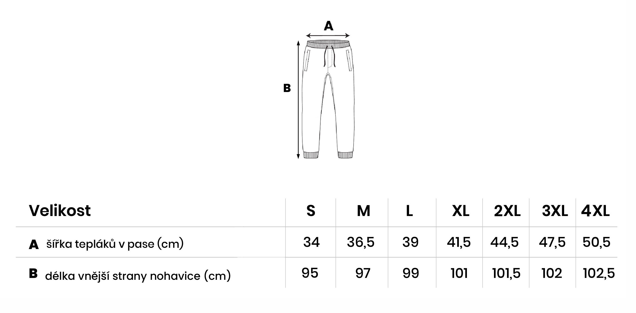 Velikostní tabulka_Dámské tepláky Premium